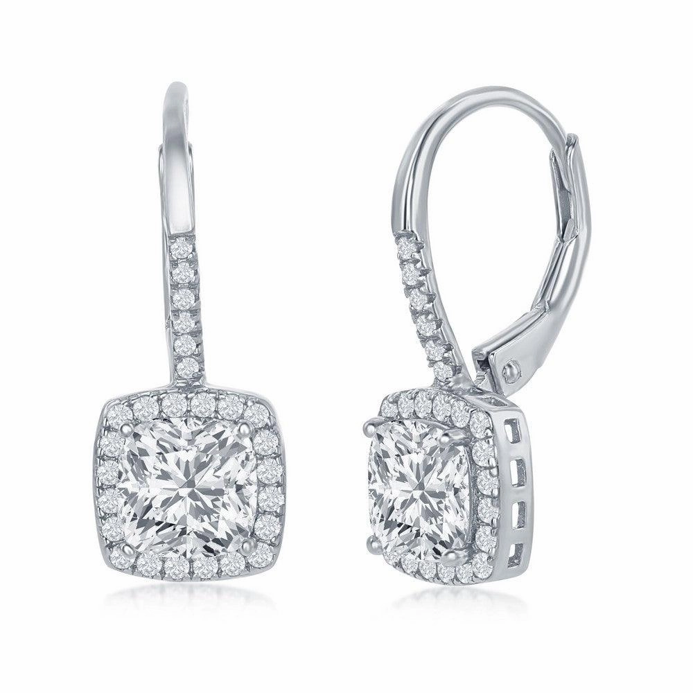 Sterling Silver Princess Cut CZ Dangling Earrings