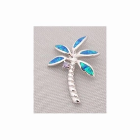 Sterling Silver Purple CZ Opal Palm Tree Pendant