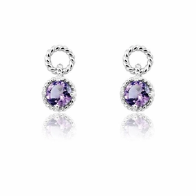 Sterling Silver Purple Twisted Wire Circle Earrings