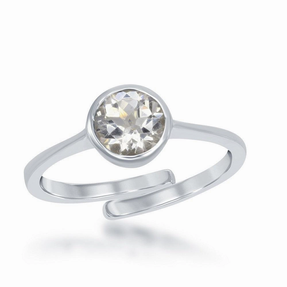 Sterling Silver "April" White Topaz Bezel Set Ring