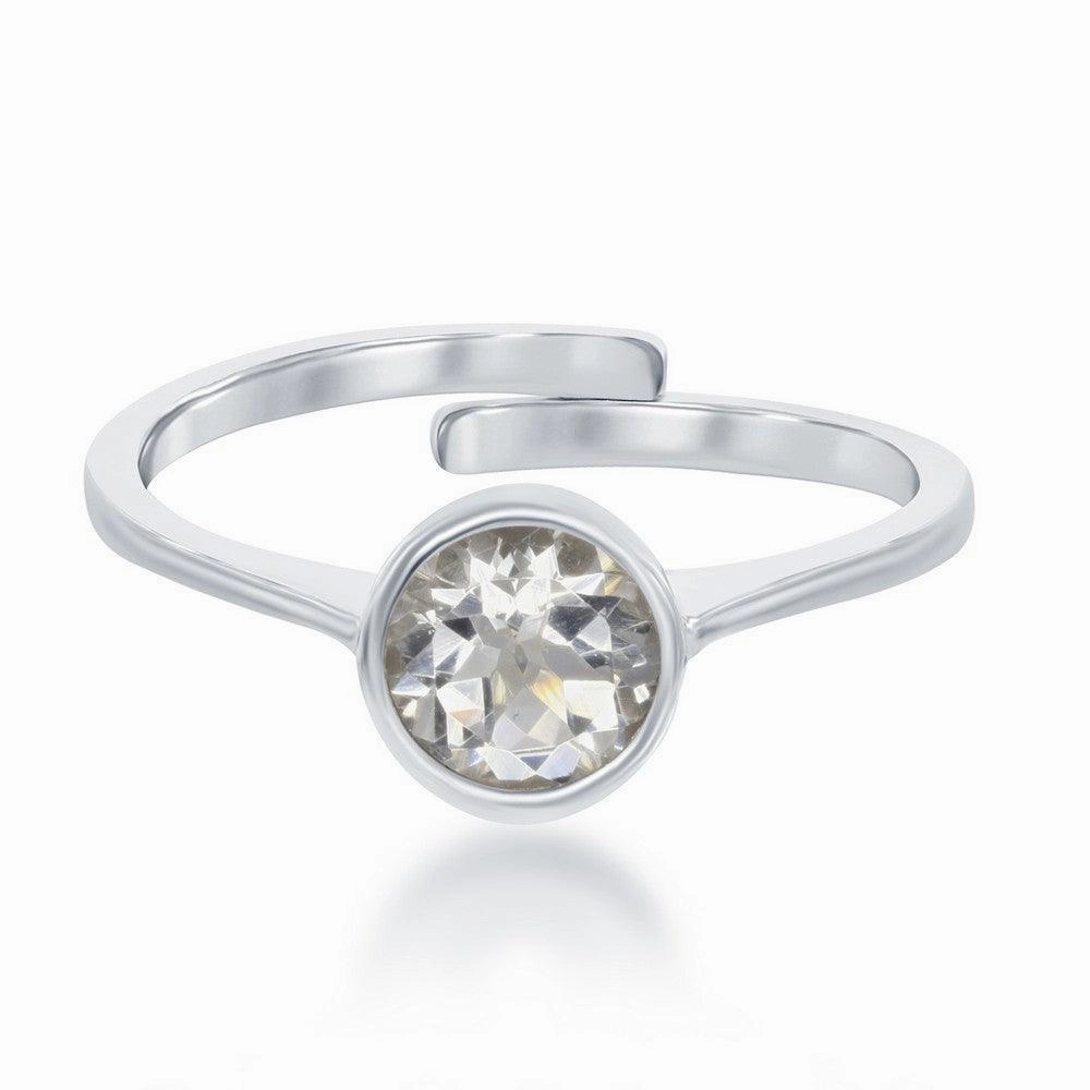 Sterling Silver "April" White Topaz Bezel Set Ring