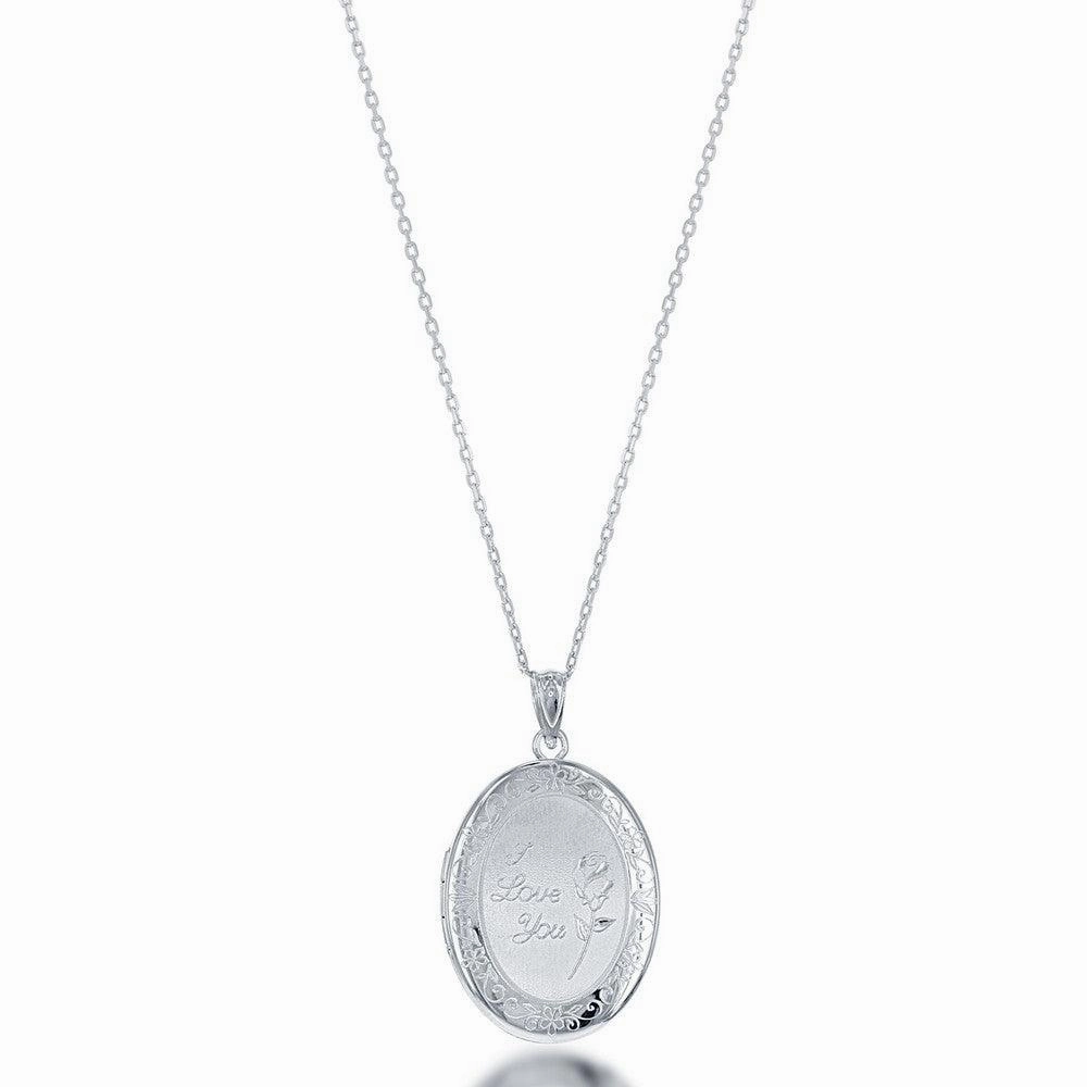 Sterling Silver "I Love You" with Rose Oval Locket