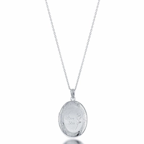 Sterling Silver "I Love You" with Rose Oval Locket