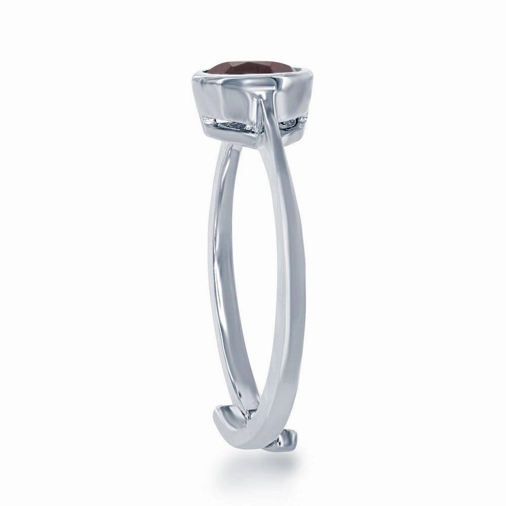 Sterling Silver "January" Garnet Bezel Set Ring
