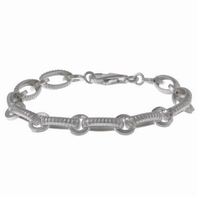 Sterling Silver "Lined" Oval and Circles Link Bracelet, 7"