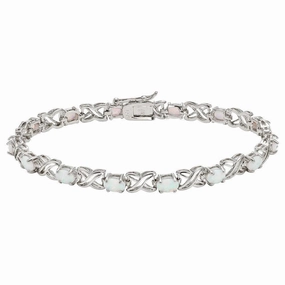 Sterling Silver "XO" Oval White Opal Bracelet, 7.25"