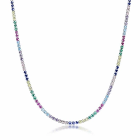 Sterling Silver Rainbow CZ Chain