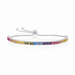Sterling Silver Rainbow CZ Channel-Setting 4mm Bolo Bracelet