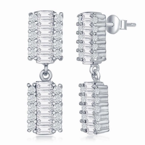 Sterling Silver Rectangle Baguette CZ Earrings