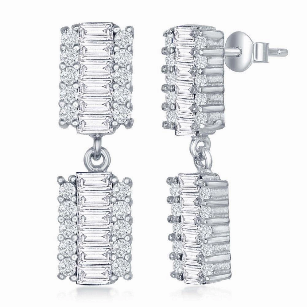 Sterling Silver Rectangle Baguette CZ Earrings