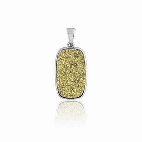 Sterling Silver Rectangular Gold Druzy Pendant