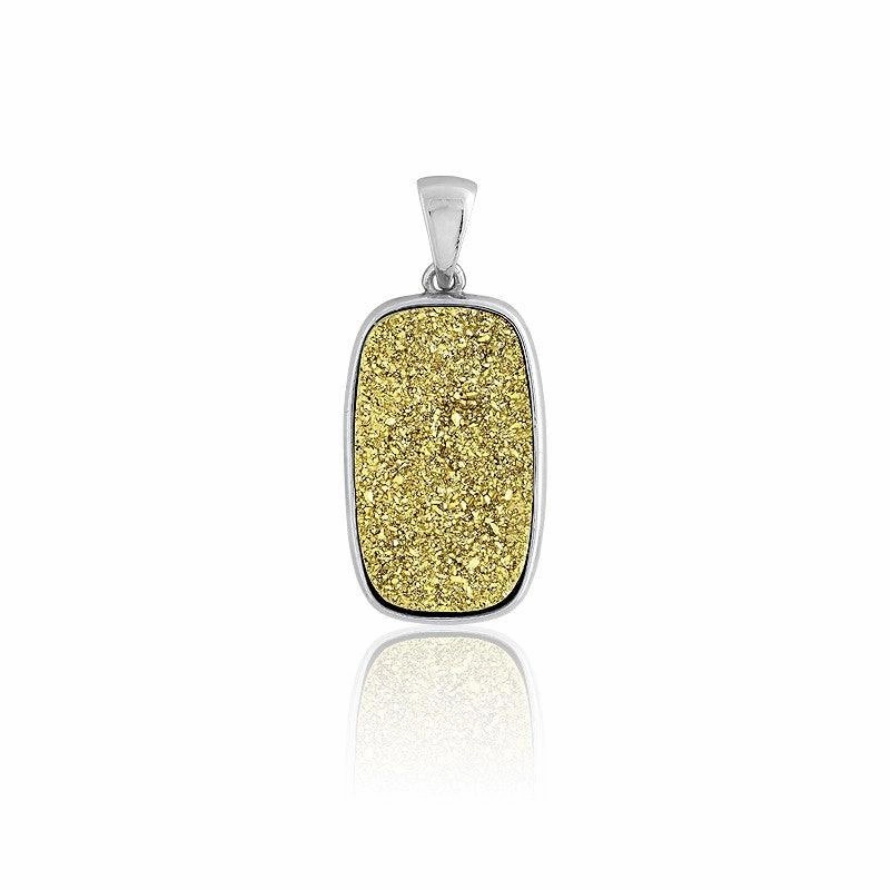 Sterling Silver Rectangular Gold Druzy Pendant