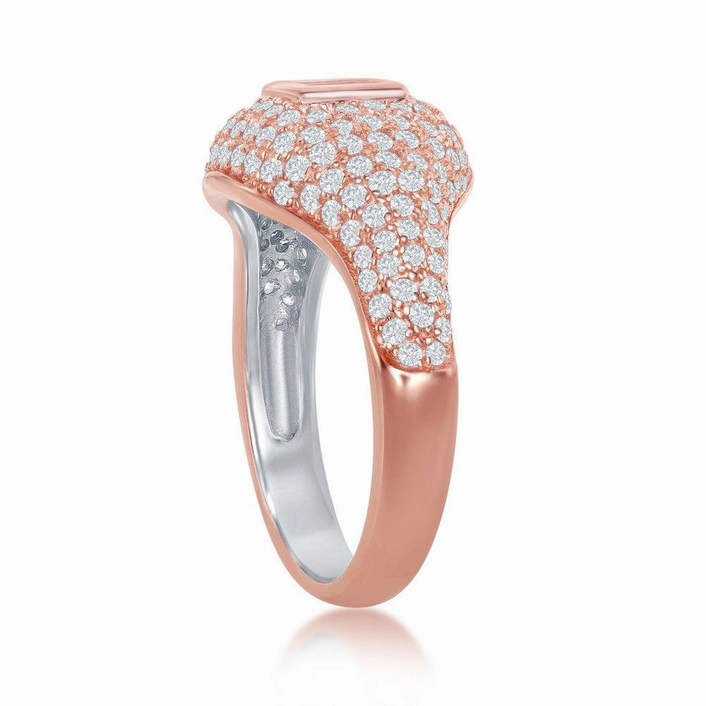 Sterling Silver RG Micro Pave Center Baguette Ring, Size 8