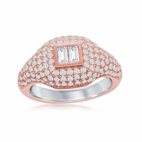 Sterling Silver RG Micro Pave Center Baguette Ring, Size 8