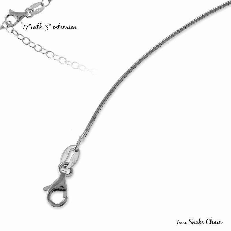 Sterling Silver Rhodium Plated 1mm Snake Chain