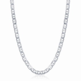 Sterling Silver Rhodium Plated 4.1mm Flat Marina Chain, 24"