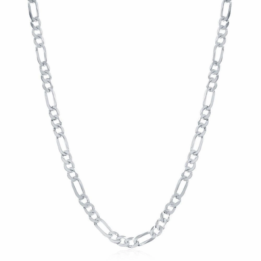 Sterling Silver Rhodium Plated 4.2mm Figaro Chain, 22"