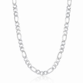 Sterling Silver Rhodium Plated 6.2mm Pave Figaro Chain, 20"