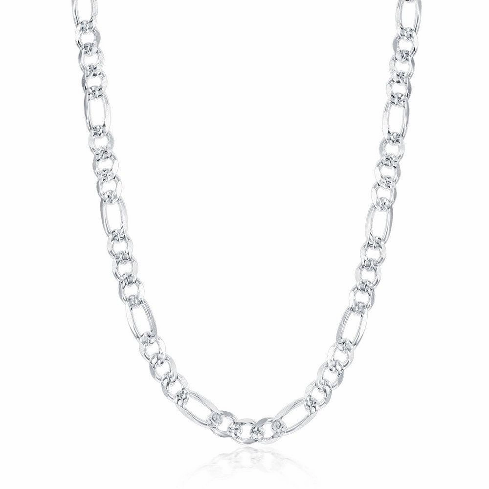 Sterling Silver Rhodium Plated 6.2mm Pave Figaro Chain, 20"