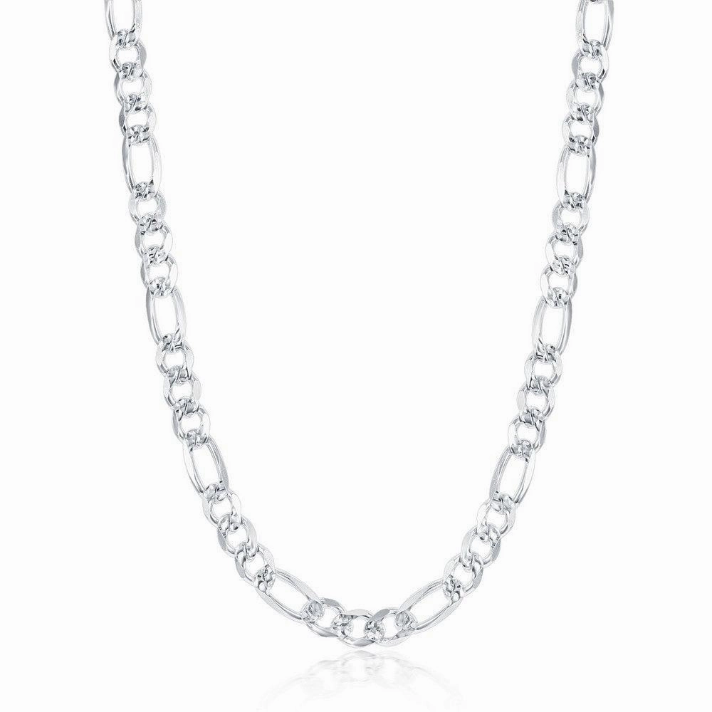 Sterling Silver Rhodium Plated 6.2mm Pave Figaro Chain, 24"