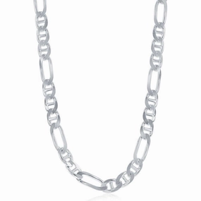Sterling Silver Rhodium Plated 7.3mm Figaro Gucci Chain, 22"