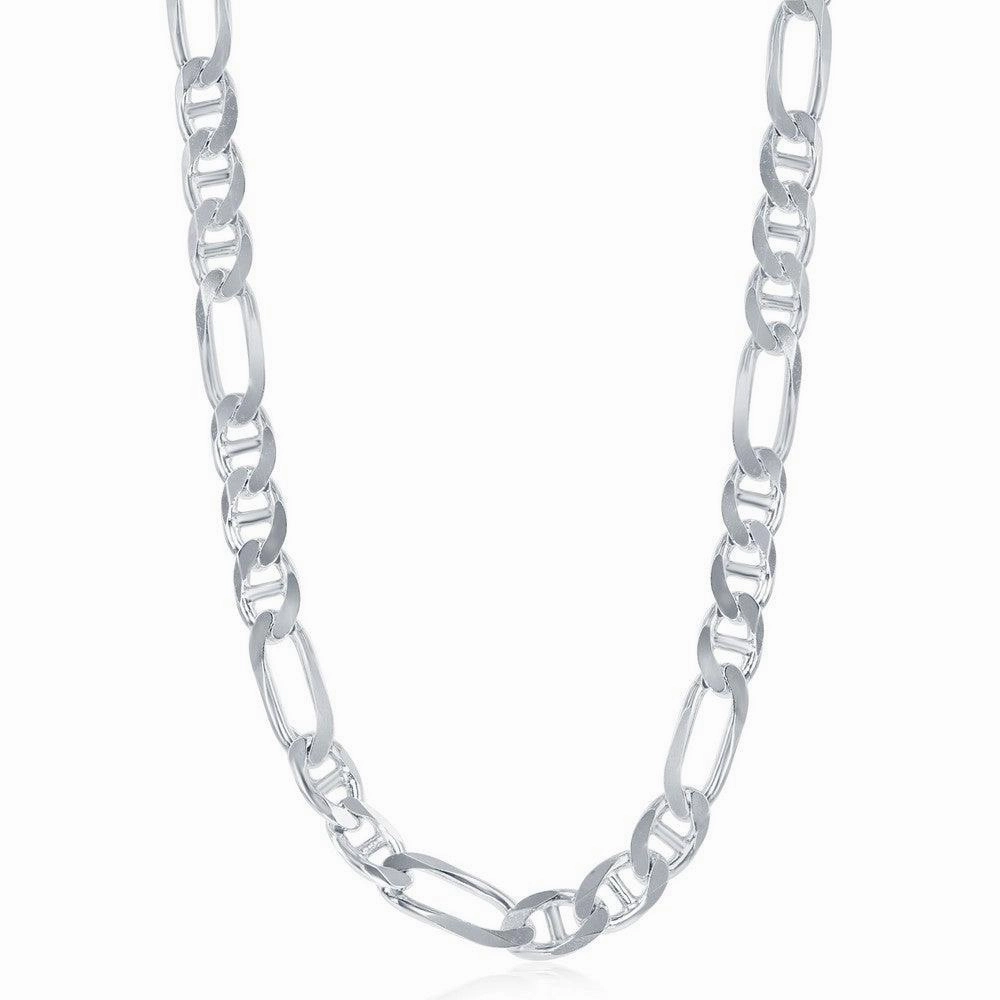Sterling Silver Rhodium Plated 7.3mm Figaro Gucci Chain, 22"