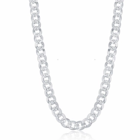 Sterling Silver Rhodium Plated 7.3mm Flat Cuban Chain, 22"