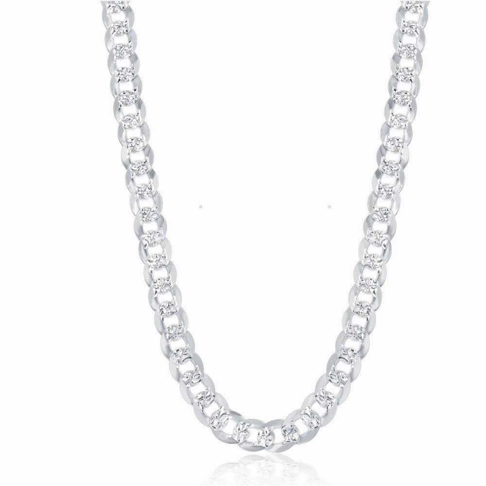 Sterling Silver Rhodium Plated 7.3mm Flat Cuban Chain, 22"