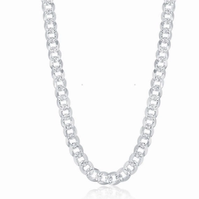 Sterling Silver Rhodium Plated 7.3mm Flat Pave Chain, 20"