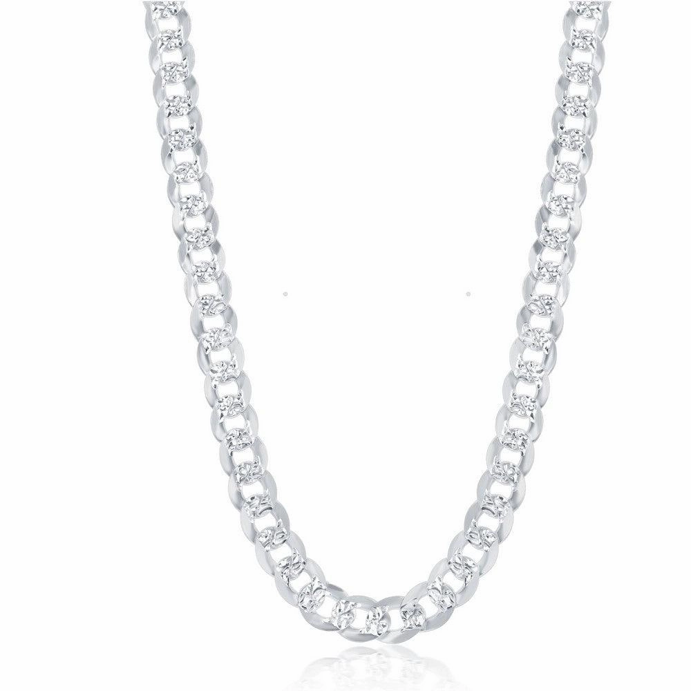 Sterling Silver Rhodium Plated 7.3mm Flat Pave Chain, 20"