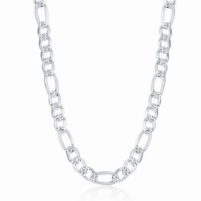 Sterling Silver Rhodium Plated 7.8mm Pave Figaro Chain, 20"