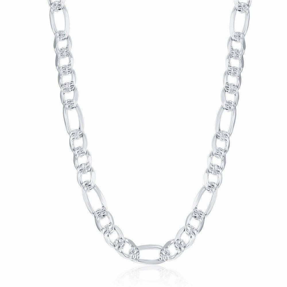 Sterling Silver Rhodium Plated 7.8mm Pave Figaro Chain, 20"