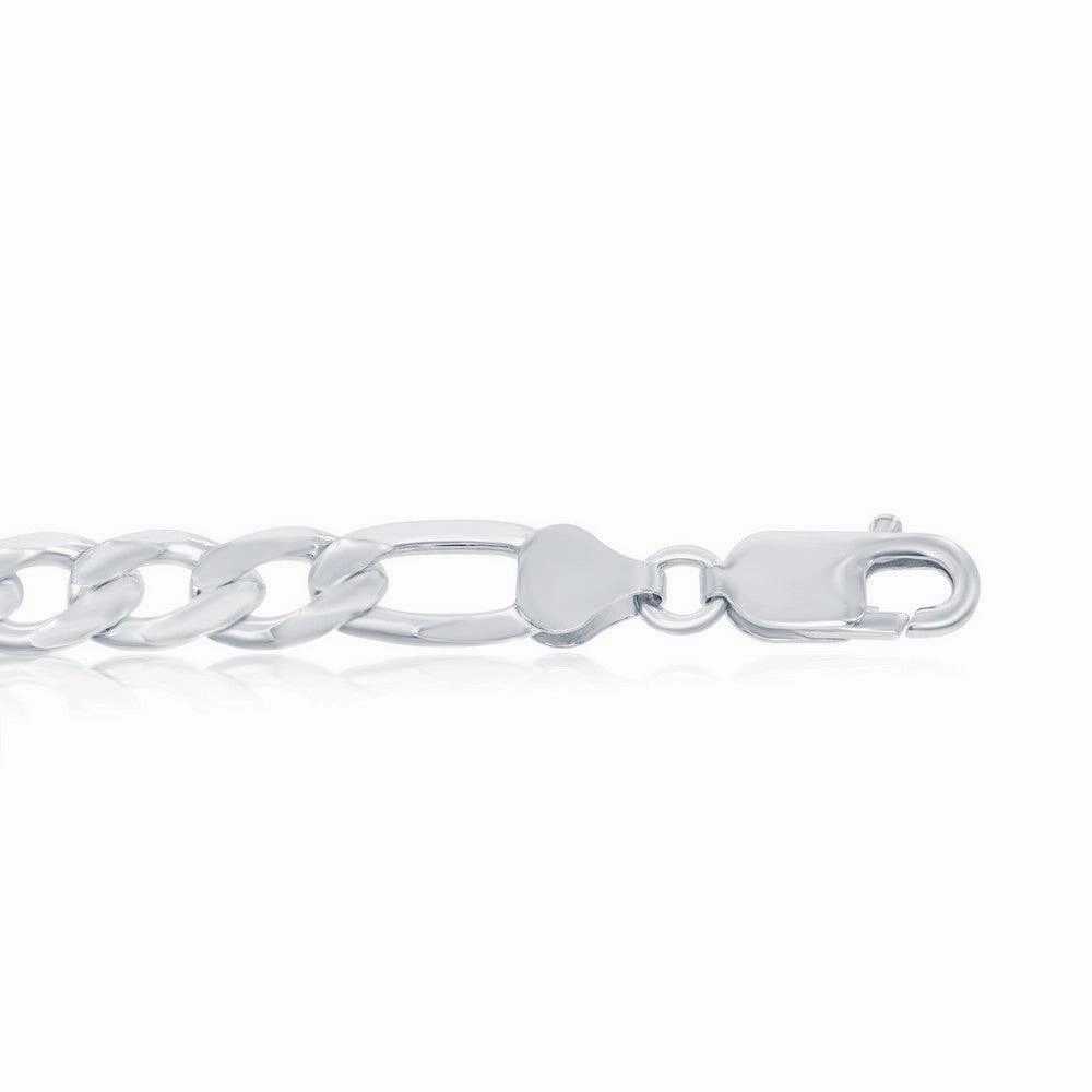 Sterling Silver Rhodium Plated 7.8mm Pave Figaro Chain, 20"