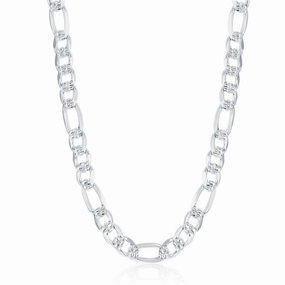 Sterling Silver Rhodium Plated 7.8mm Pave Figaro Chain, 24"