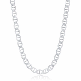 Sterling Silver Rhodium Plated 7mm Pave Marina Chain, 24"
