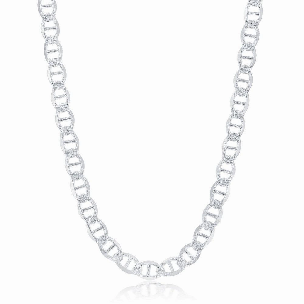 Sterling Silver Rhodium Plated 7mm Pave Marina Chain, 24"