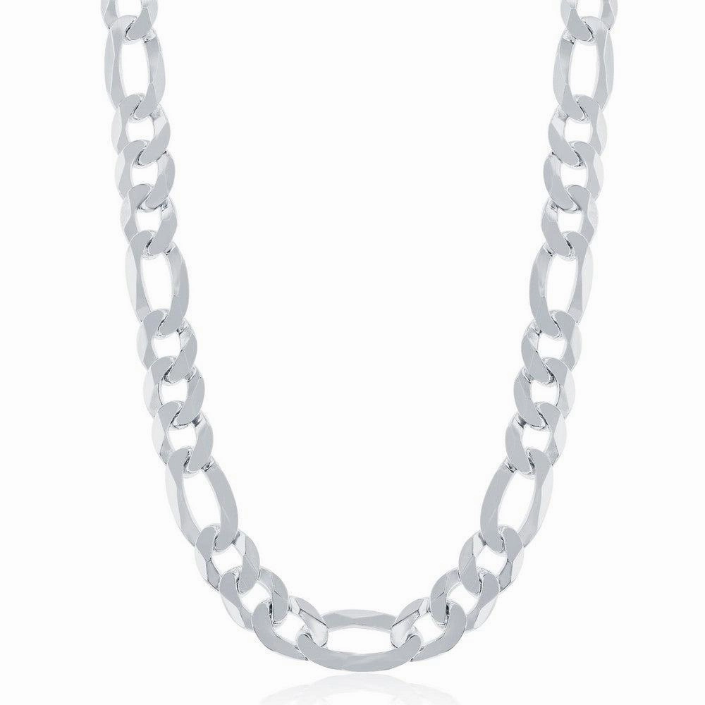 Sterling Silver Rhodium Plated 8.6mm Figaro Chain, 22"