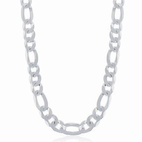 Sterling Silver Rhodium Plated 8.6mm Figaro Chain, 22"