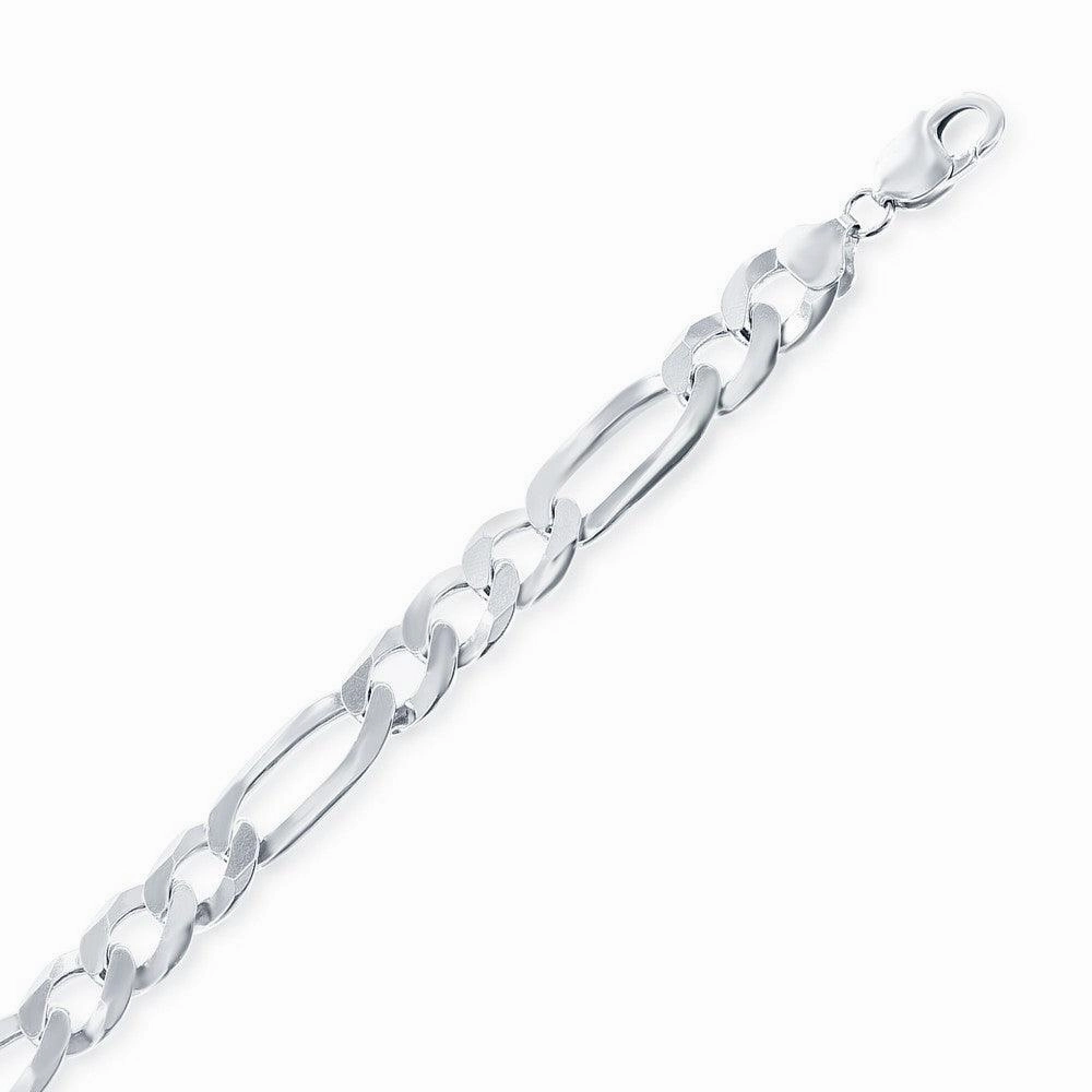 Sterling Silver Rhodium Plated 8.6mm Figaro Chain, 22"