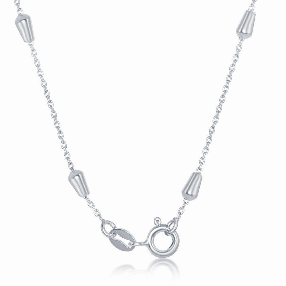 Sterling Silver Rhodium Plated Bullet Beaded Chain, 20"