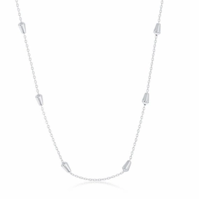 Sterling Silver Rhodium Plated Bullet Beaded Chain, 20"