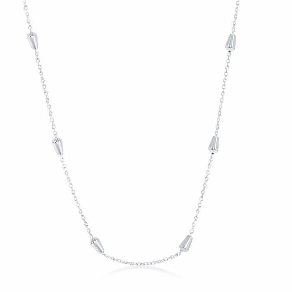 Sterling Silver Rhodium Plated Bullet Beaded Chain, 20"