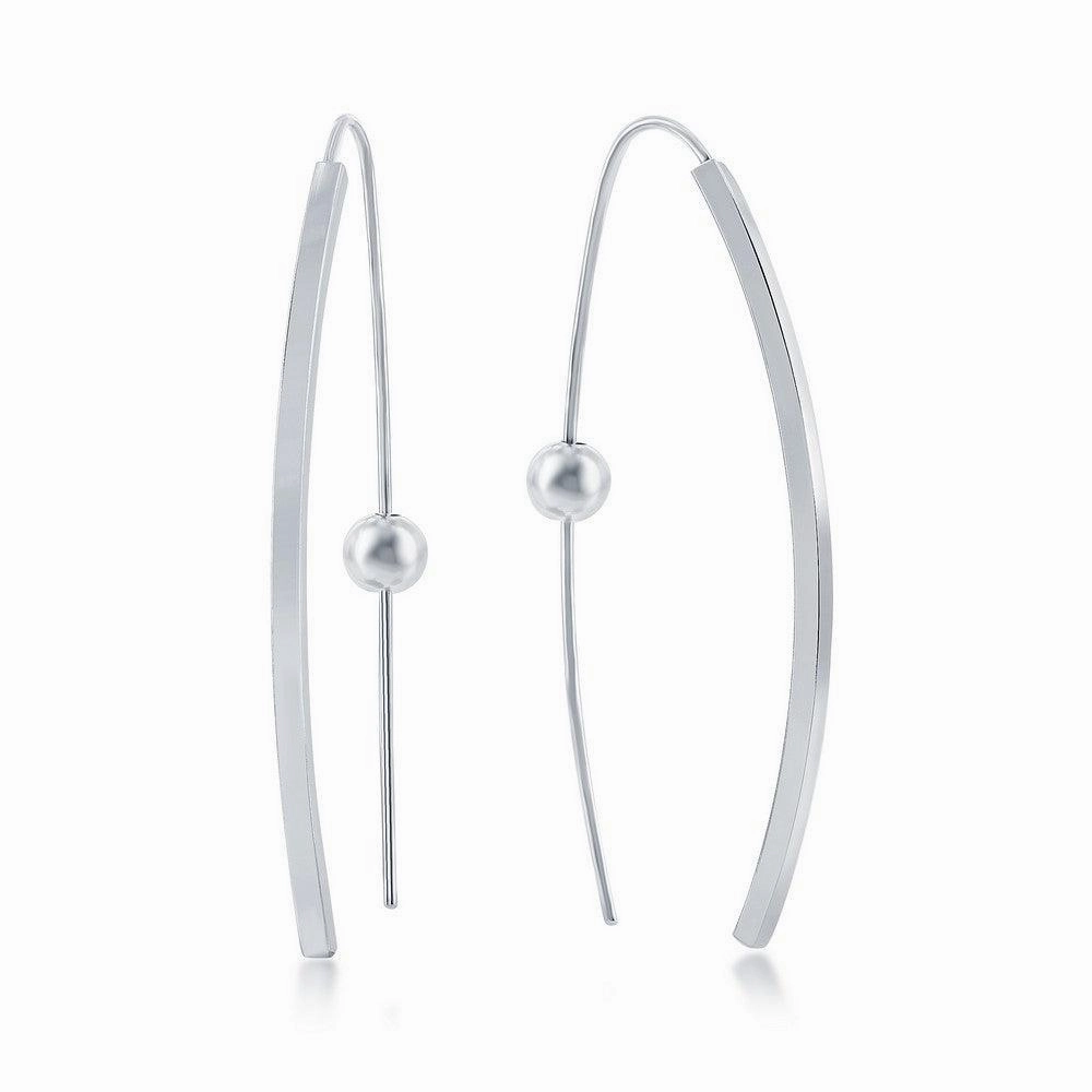 Sterling Silver Rhodium Plated Curved Bar Threader Earrings