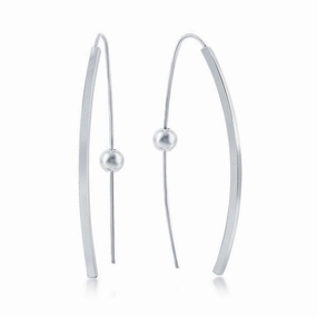 Sterling Silver Rhodium Plated Curved Bar Threader Earrings
