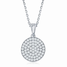Sterling Silver Rhodium Plated Flat Micro Pave Pendant