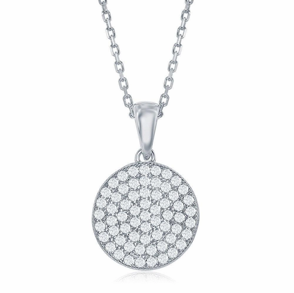 Sterling Silver Rhodium Plated Flat Micro Pave Pendant