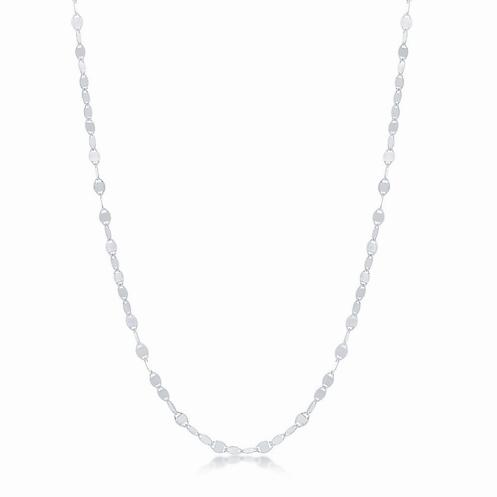 Sterling Silver Rhodium Plated Flat Mirror Oval Chain, 16"
