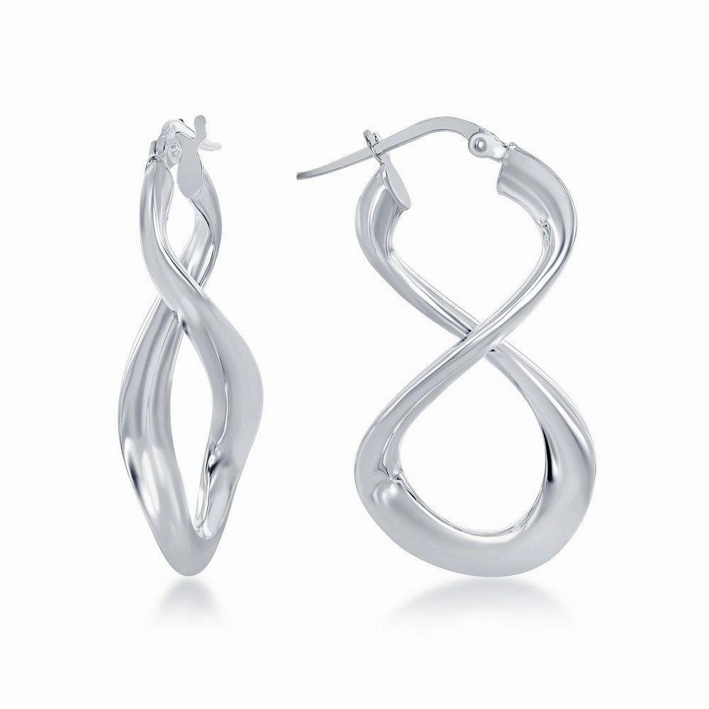 Sterling Silver Rhodium Plated Large Script Infinity Design Earrings