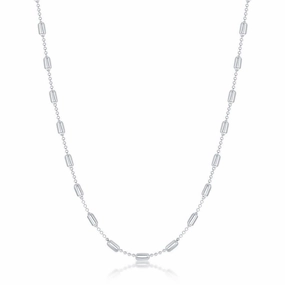 Sterling Silver Rhodium Plated Long Bead Chain, 18"