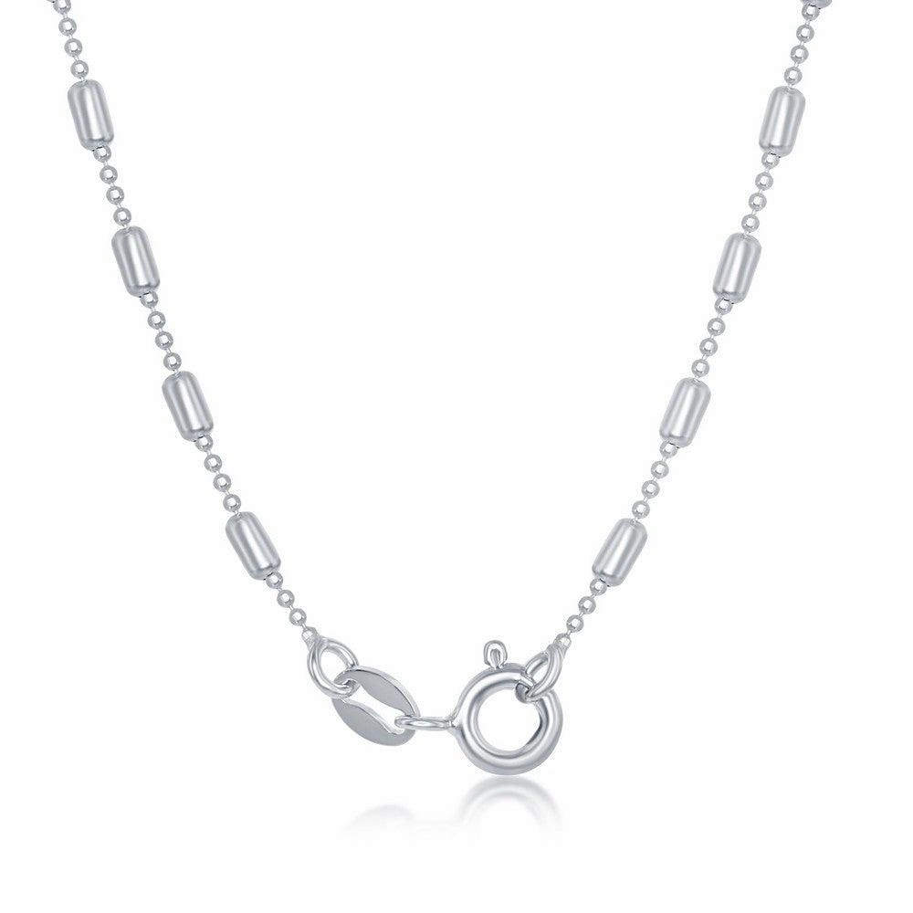 Sterling Silver Rhodium Plated Long Bead Chain, 18"